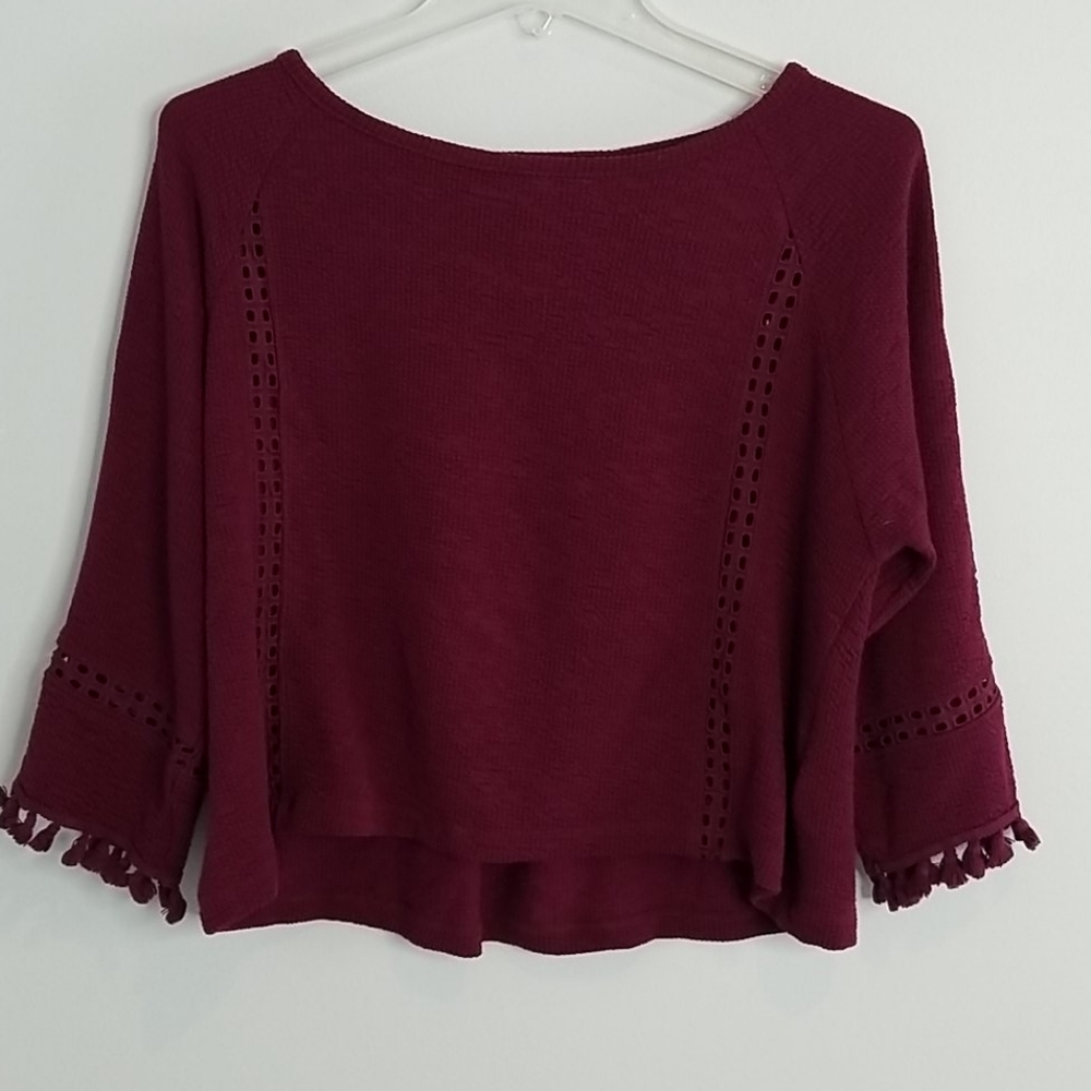 Anthropologie Olanda burgundy tassels top xs